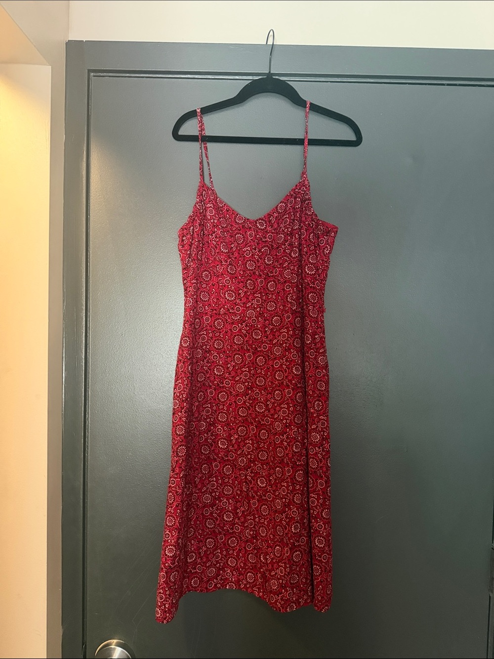LOFT Red Floral Midi Slip Dress with Slim Straps